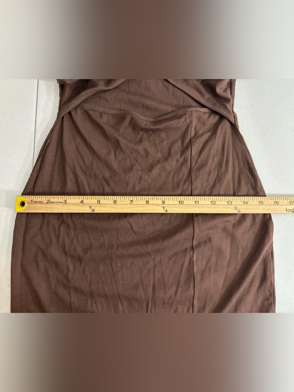 NWT OTEN Size M Sleeveless Ribbed Knit Cutout Midi Brown Dress Bodycon Slit Leg - Picture 10 of 12
